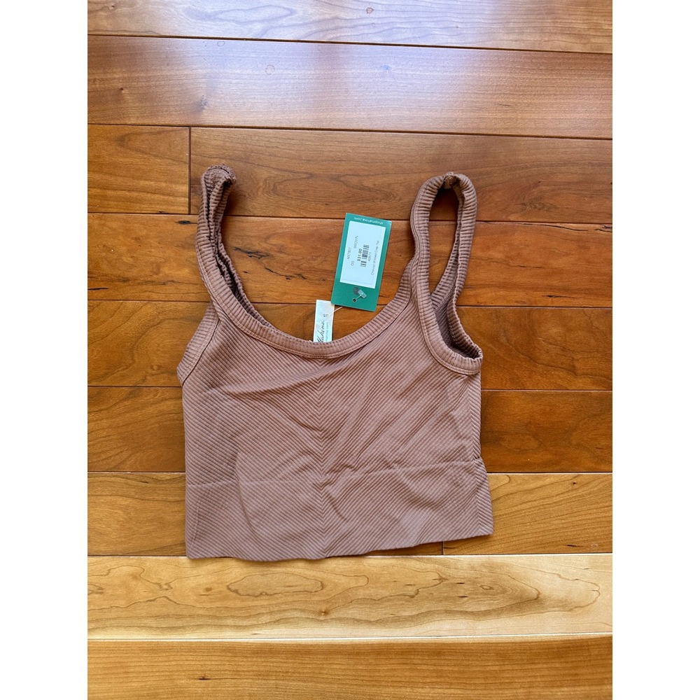 Mahina Brown Chevron Ribbed Crop Top Sleeveless Scoop Neck Tank OS NS7801